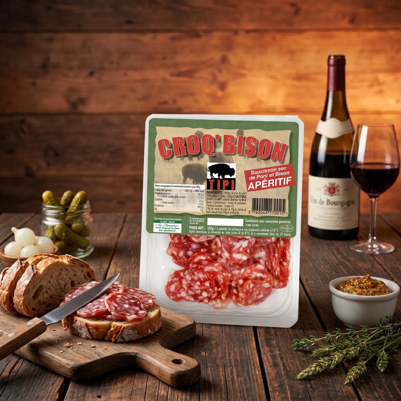 Croq'bison – Saucisson apéritif porc et bison tranché – TIPI