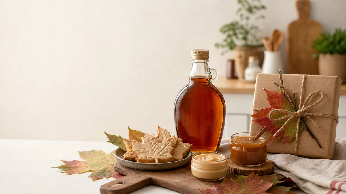 Sélection de produits québécois et de l’érable dans une cuisine française