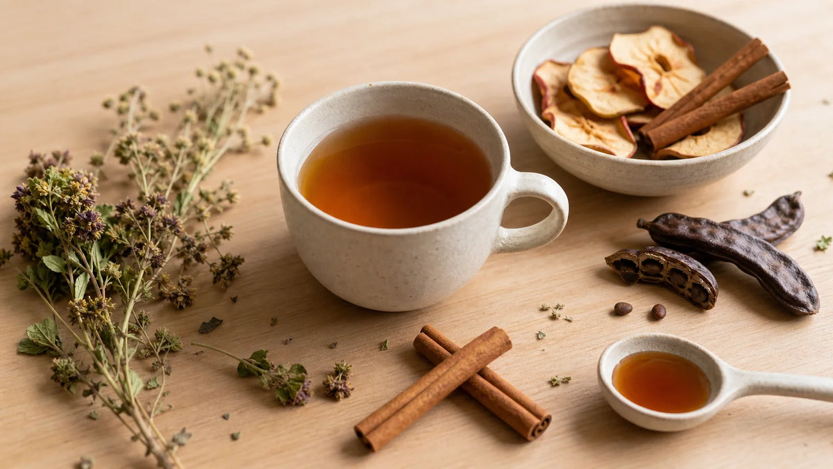 Tasse de tisane à l’érable avec plantes et épices