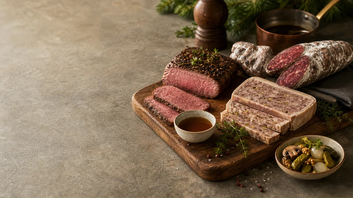 Sélection de produits de bison présentés pour une dégustation en France