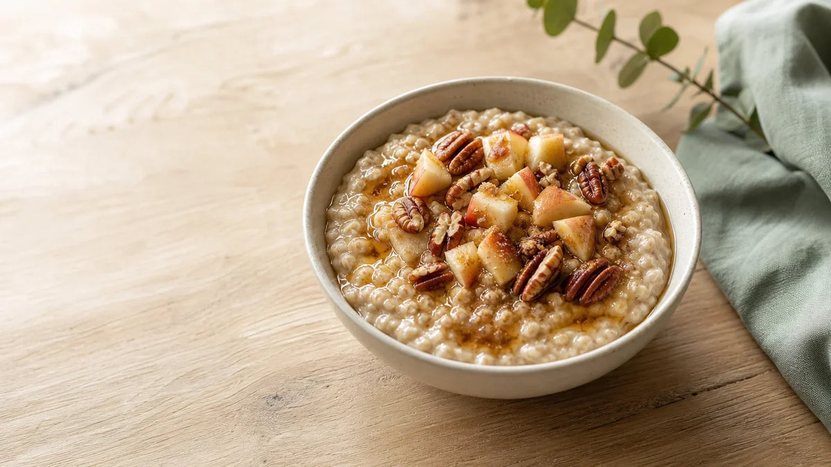 Bol de gruau à l’érable et à la cassonade avec noix et fruits