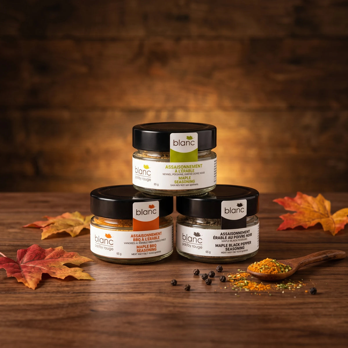 Coffret Trio d'assaisonnements à l'érable 3 x 65 g – Blanc par rouGe