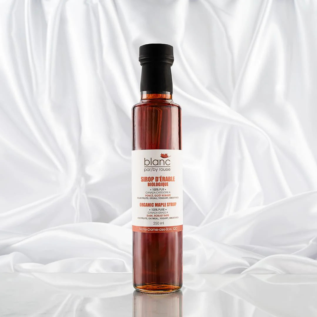 Sirop d'érable pur bio foncé robuste Blanc par rouge