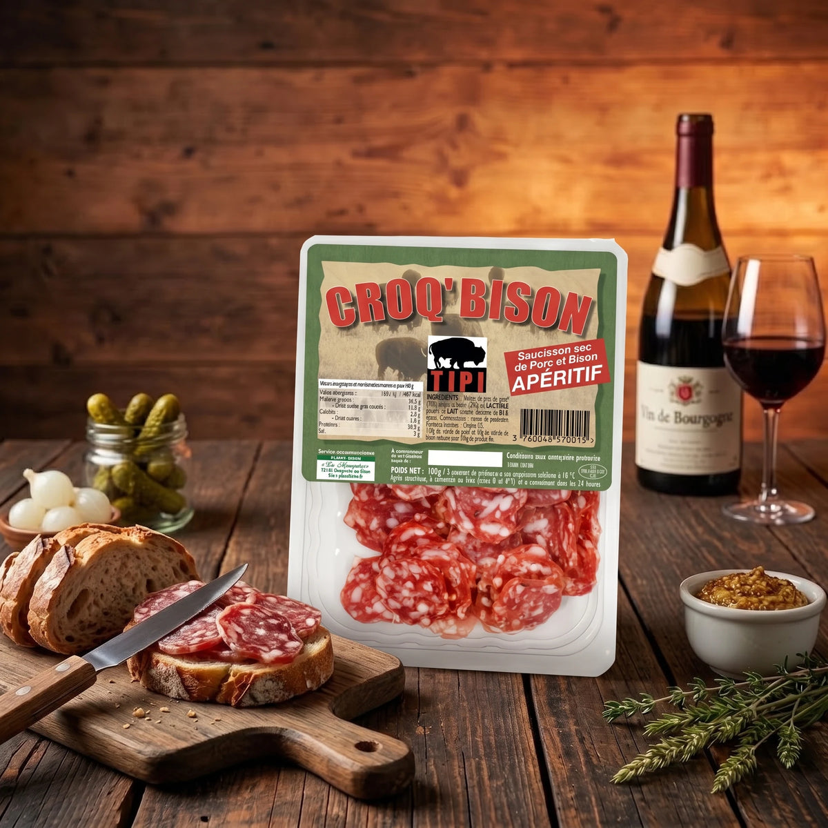 Croq'bison – Saucisson apéritif porc et bison tranché – TIPI
